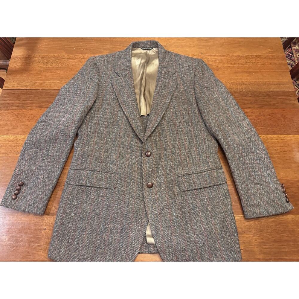 44 Long Harris Tweed Blazer Jacket Vintage Made In USA